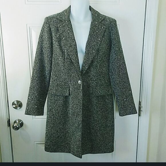 Modern Edge coat with rhinestone cluster buttons - Picture 1 of 8